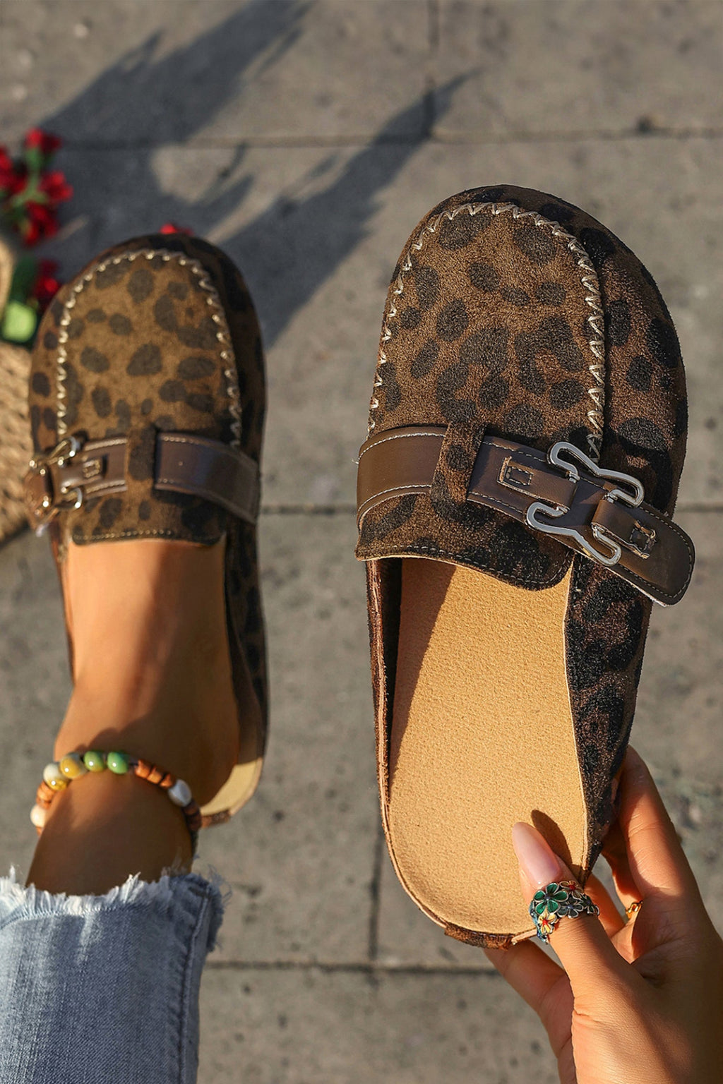 Lea Leather Strap Mule Slippers