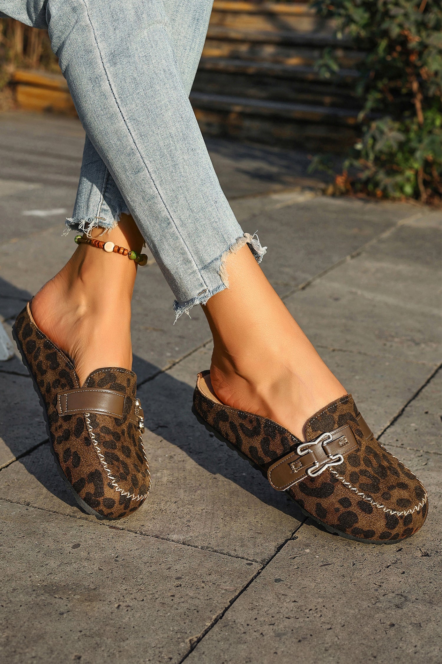 Lea Leather Strap Mule Slippers