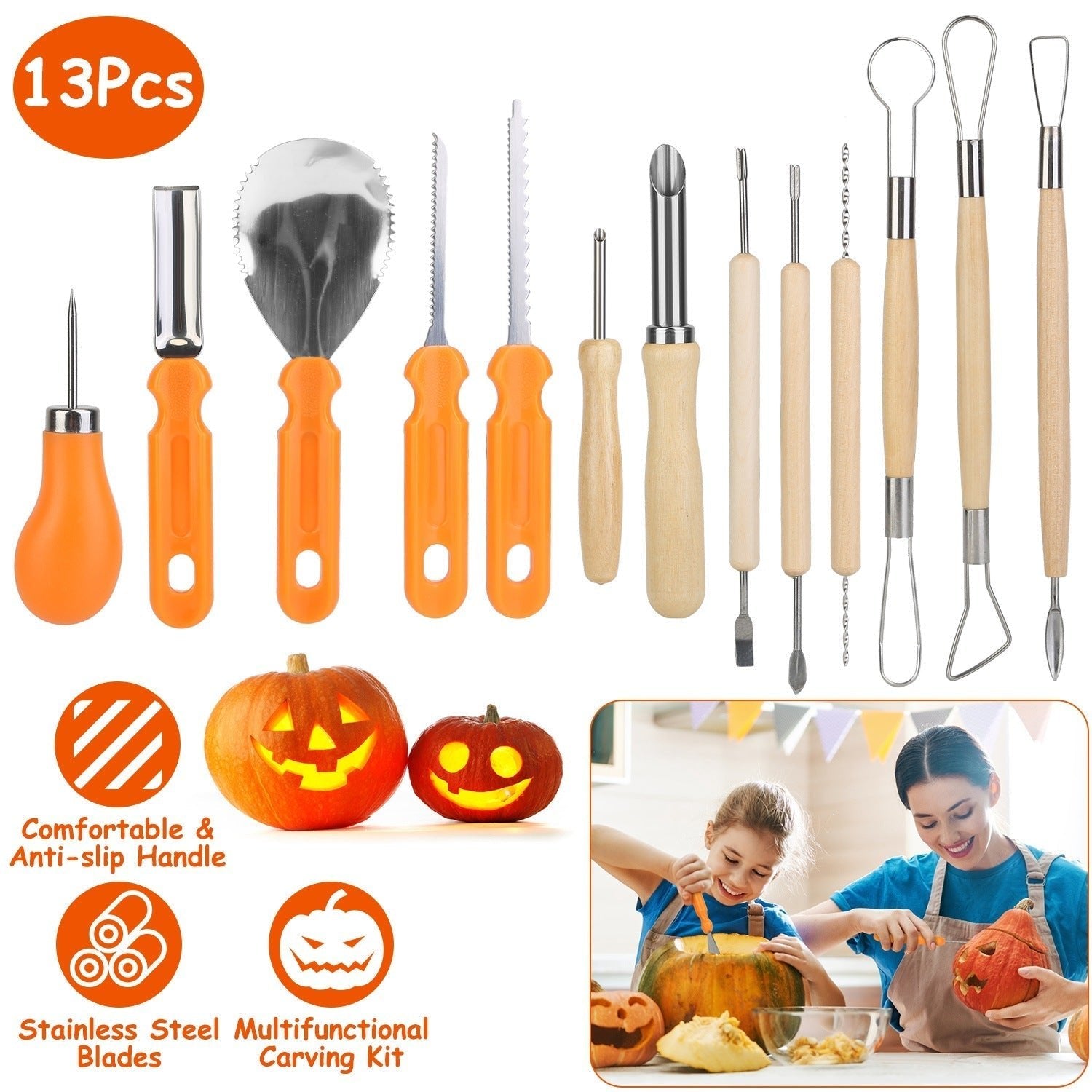 13Pcs Halloween Pumpkin Carving Kit Stainless Steel Carving Kit Pumpkin Sculpting Cutting Kit Halloween Decorative Tools - Rustic Threads Farm