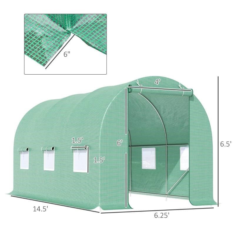 14.5 ft x 6.3 ft Outdoor Greenhouse with Green PE Cover and Sturdy Steel Frame - Rustic Threads Farm