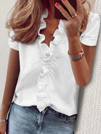 Cowgirl Chic Ruffle Top – Stylish Short Sleeved Shirt for Casual Cowgirl Style