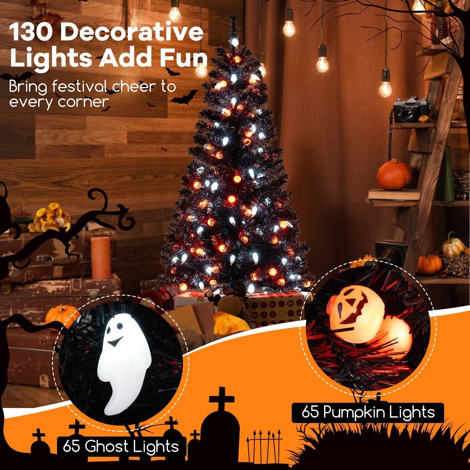4.5 Feet Artificial Halloween Tree with 6 Lighting Modes and 5 Musics - Rustic Threads Farm