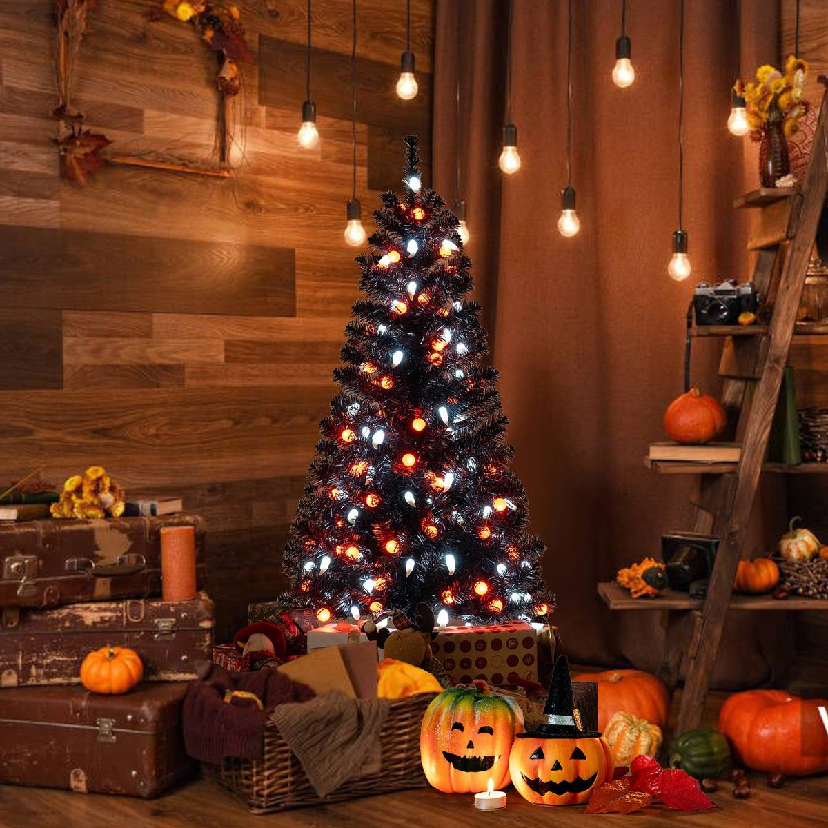 4.5 Feet Artificial Halloween Tree with 6 Lighting Modes and 5 Musics - Rustic Threads Farm