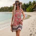 Floral Print U-Neck Sleeveless Midi Dress – Ring Detail Summer Style