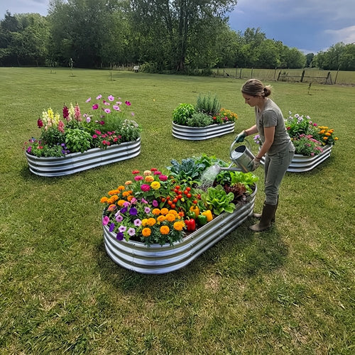 4x2x1FT Galvanized Raised Garden Bed Kit Oval Metal Planter Box - Rustic Threads Farm