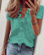 Cowgirl Chic Ruffle Top – Stylish Short Sleeved Shirt for Casual Cowgirl Style