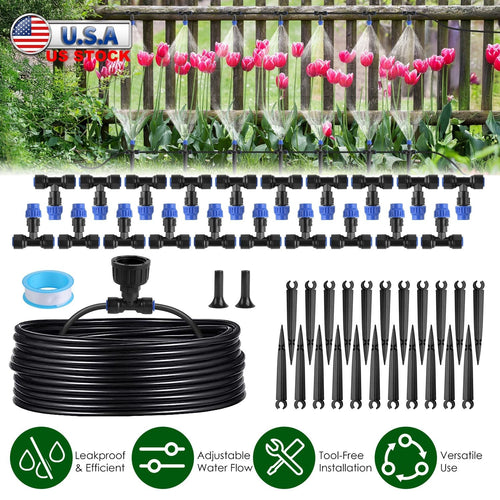 75FT Mist Drip Irrigation System with Adjustable Misting Nozzle Quick Connect Automatic Garden Watering System for Garden Lawn Patio Flower Bed - Rustic Threads Farm