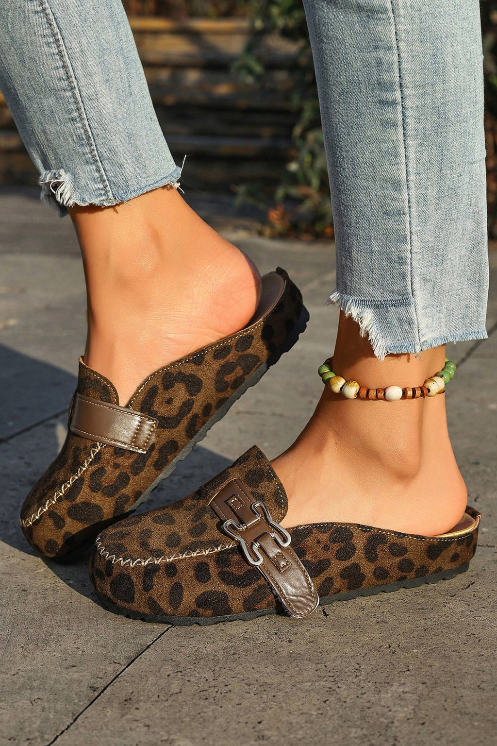 Lea Leather Strap Mule Slippers