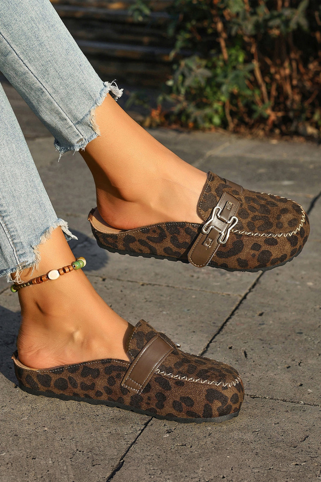 Lea Leather Strap Mule Slippers