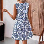 Floral Print U-Neck Sleeveless Midi Dress – Ring Detail Summer Style