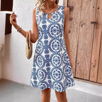 Floral Print U-Neck Sleeveless Midi Dress – Ring Detail Summer Style