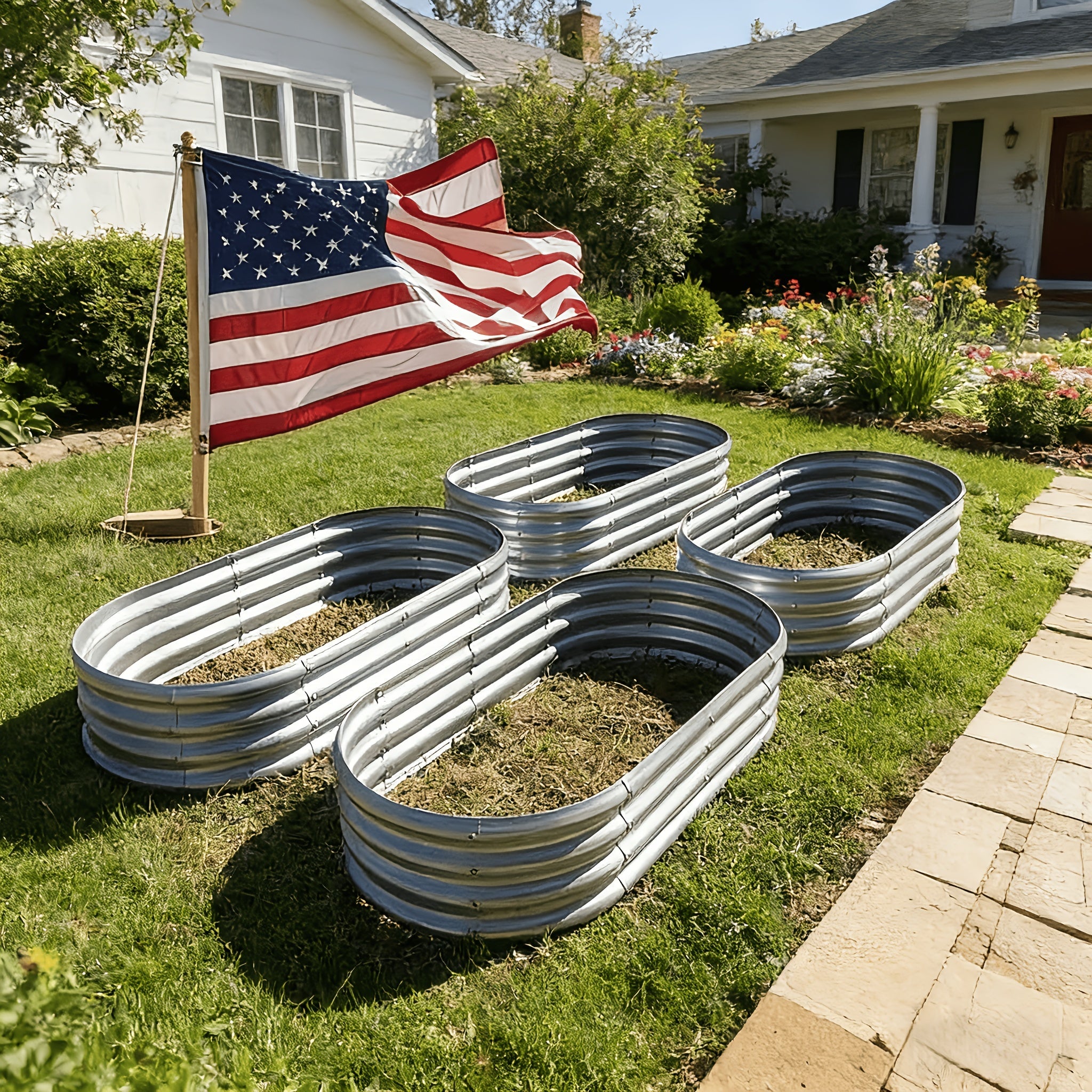 4x2x1FT Galvanized Raised Garden Bed Kit Oval Metal Planter Box