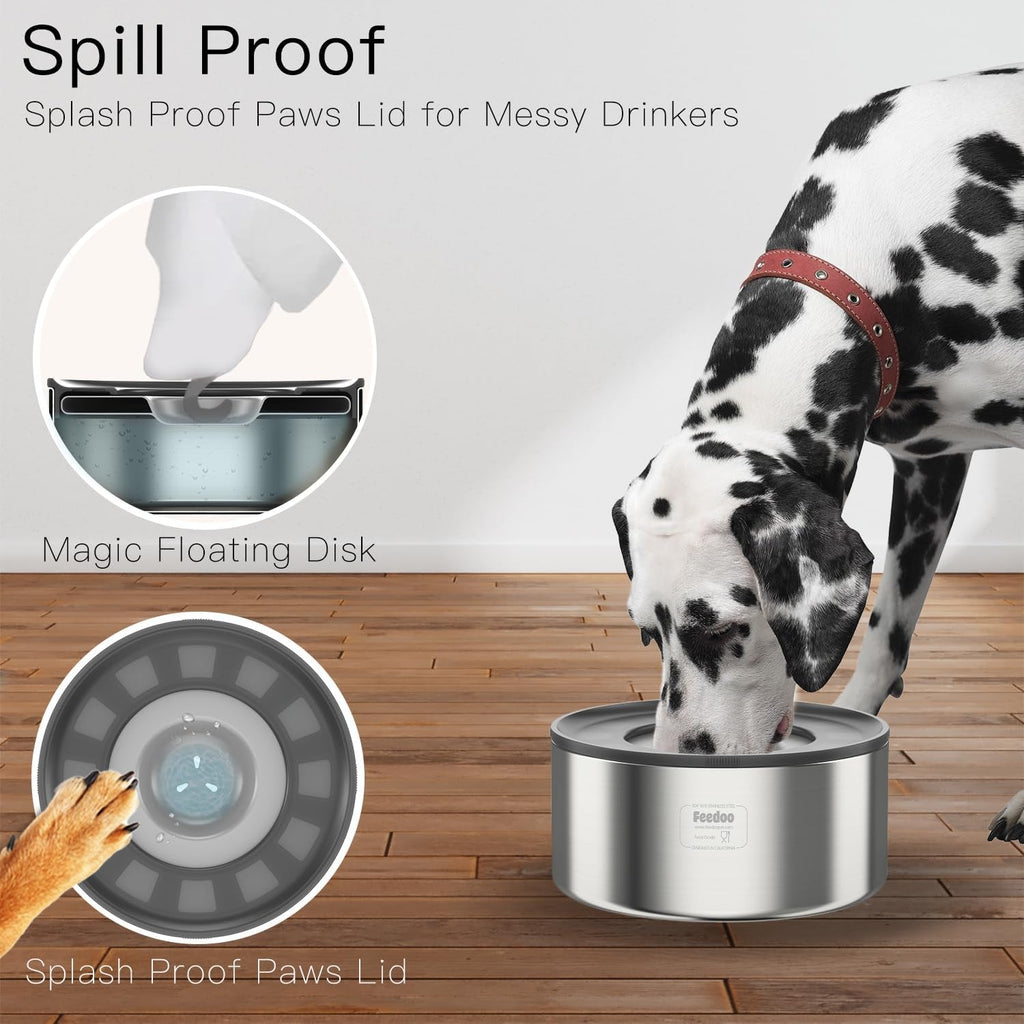No Spill Dog Water Bowl 1 Gallon Stainless Steel Slow Feeder Non Slip