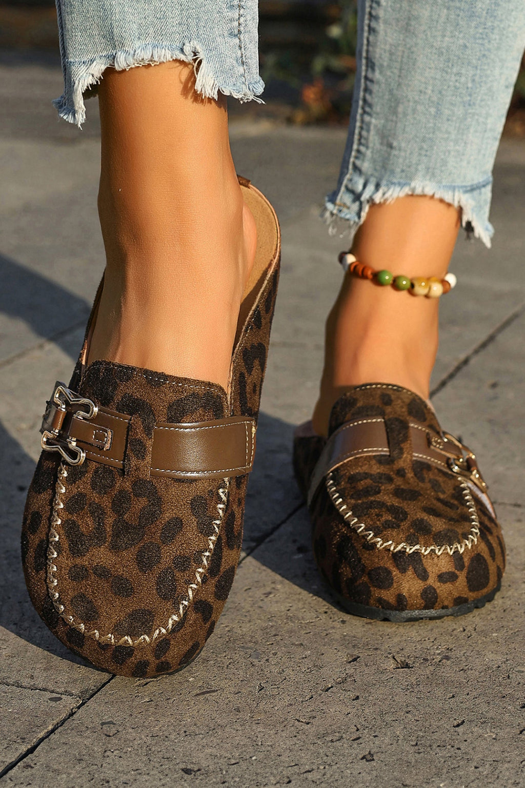 Lea Leather Strap Mule Slippers