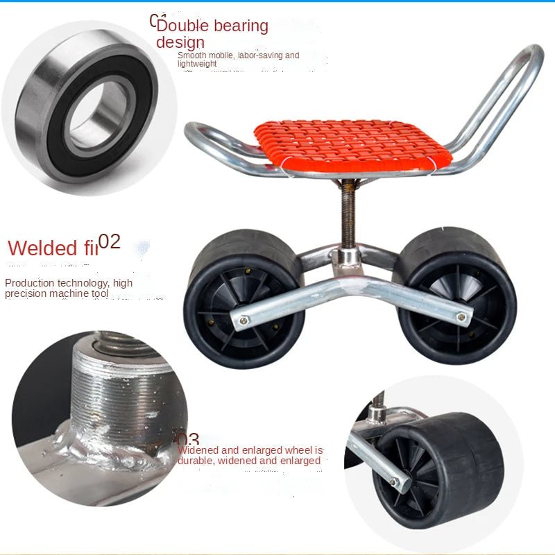Convenient easy rotated agricultural work seat Garden Shed farm Movable tool stool with wheels - Rustic Threads Farm