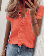 Cowgirl Chic Ruffle Top – Stylish Short Sleeved Shirt for Casual Cowgirl Style - Rustic Threads Farm