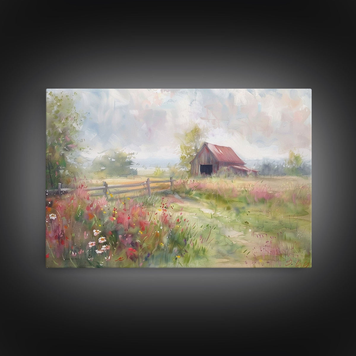 Farm Art, Framed Canvas Print, Rustic Watercolor Painting Of An Old Barn, Farmhouse Color Palette, Boho Decor - Rustic Threads Farm