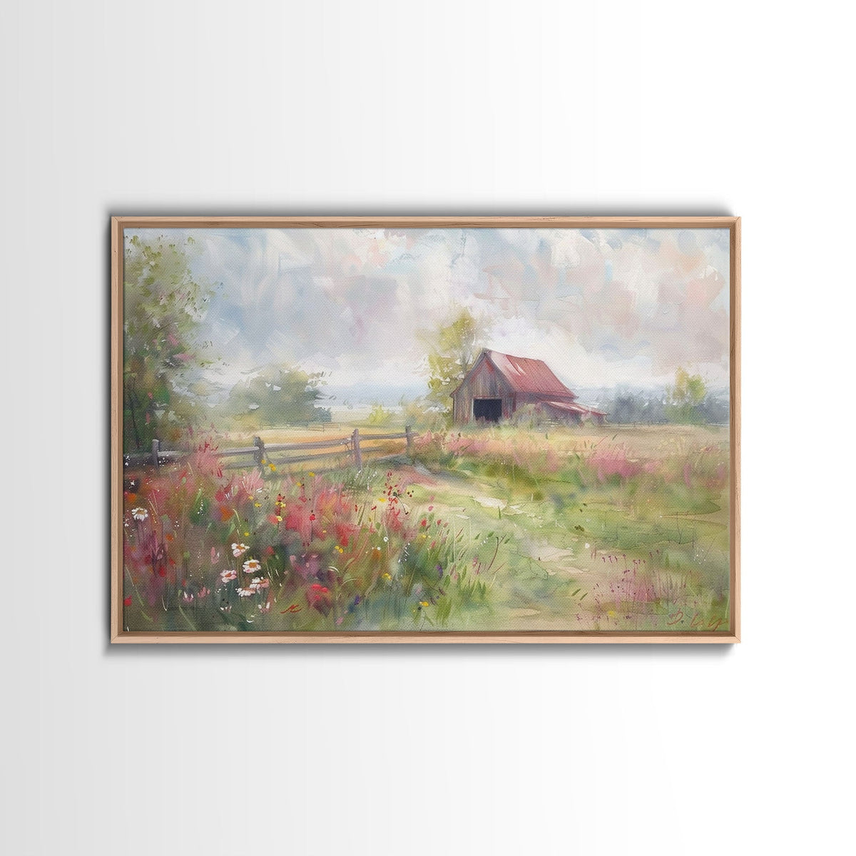 Farm Art, Framed Canvas Print, Rustic Watercolor Painting Of An Old Barn, Farmhouse Color Palette, Boho Decor - Rustic Threads Farm