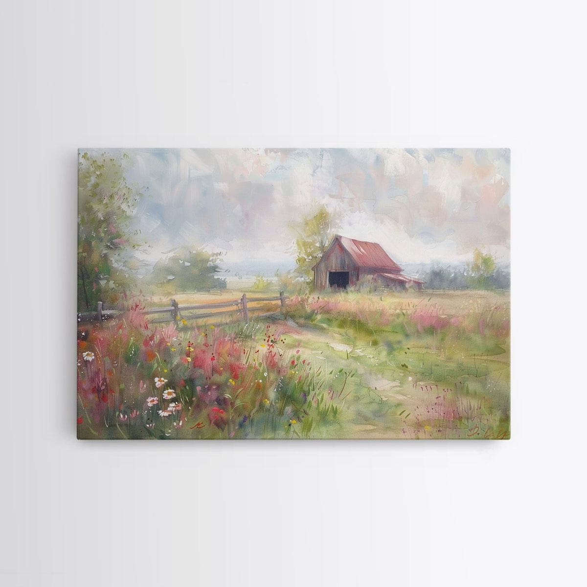 Farm Art, Framed Canvas Print, Rustic Watercolor Painting Of An Old Barn, Farmhouse Color Palette, Boho Decor - Rustic Threads Farm