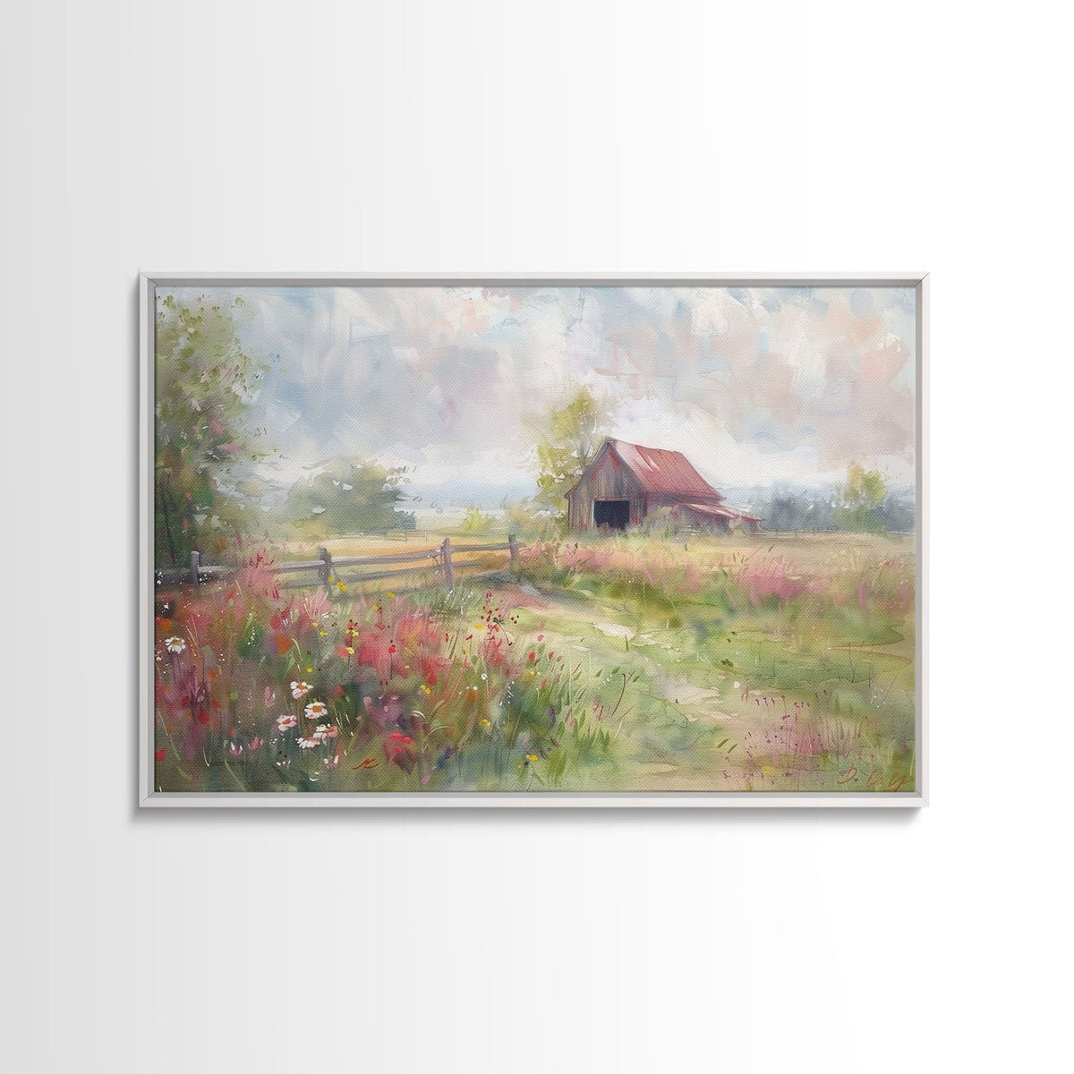 Farm Art, Framed Canvas Print, Rustic Watercolor Painting Of An Old Barn, Farmhouse Color Palette, Boho Decor - Rustic Threads Farm