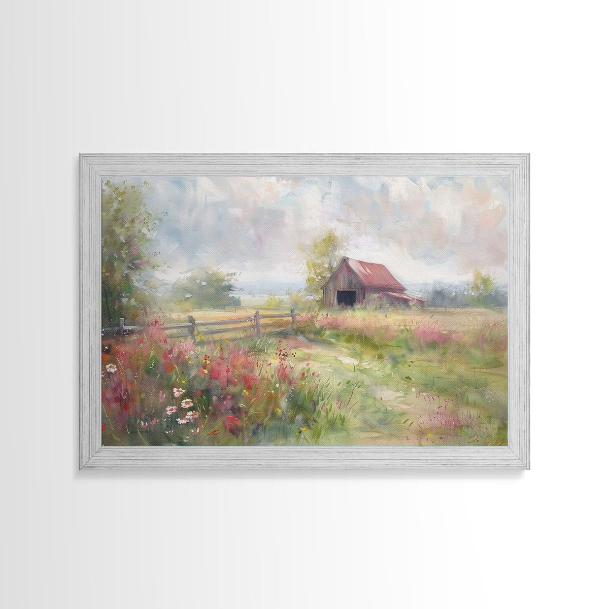 Farm Art, Framed Canvas Print, Rustic Watercolor Painting Of An Old Barn, Farmhouse Color Palette, Boho Decor - Rustic Threads Farm