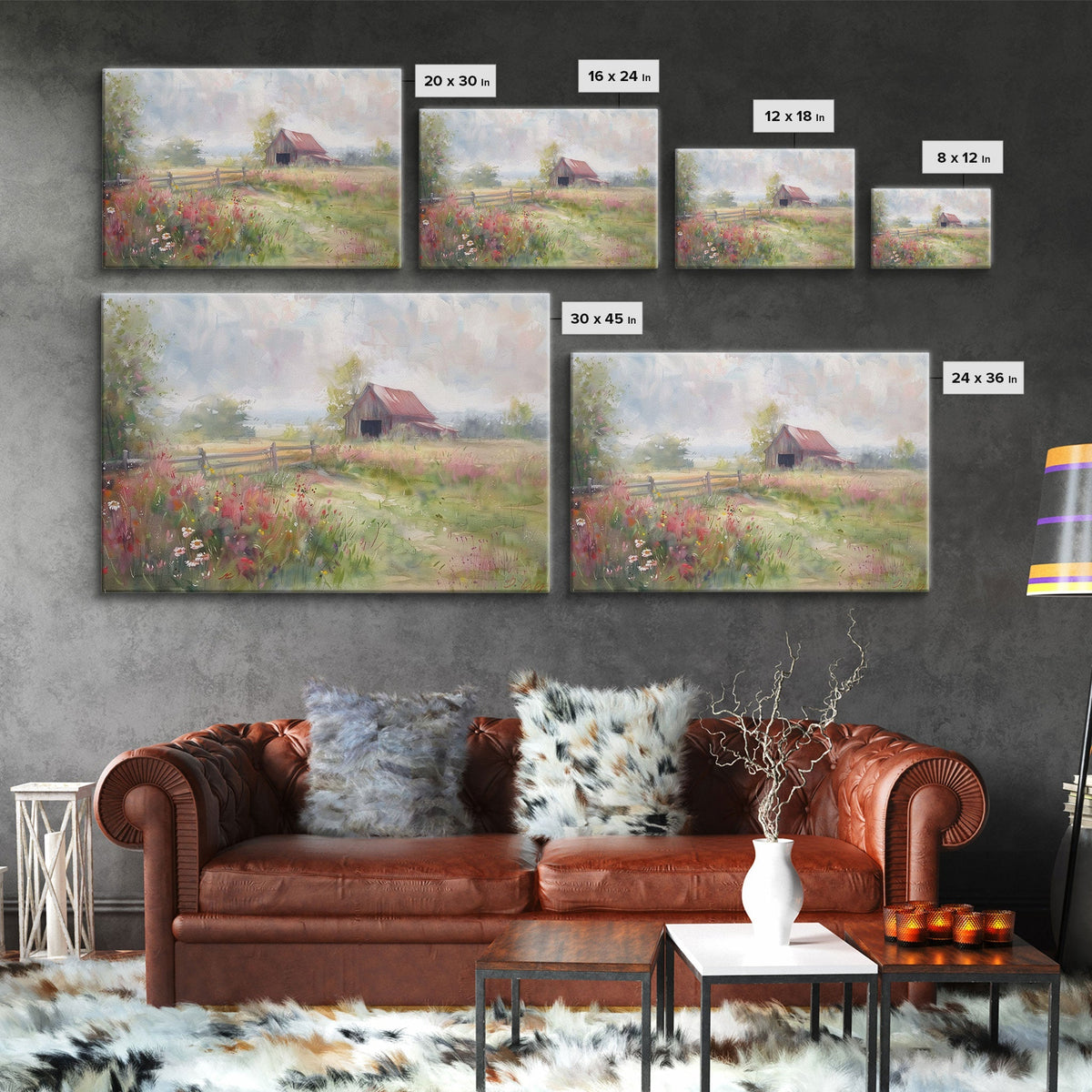 Farm Art, Framed Canvas Print, Rustic Watercolor Painting Of An Old Barn, Farmhouse Color Palette, Boho Decor - Rustic Threads Farm