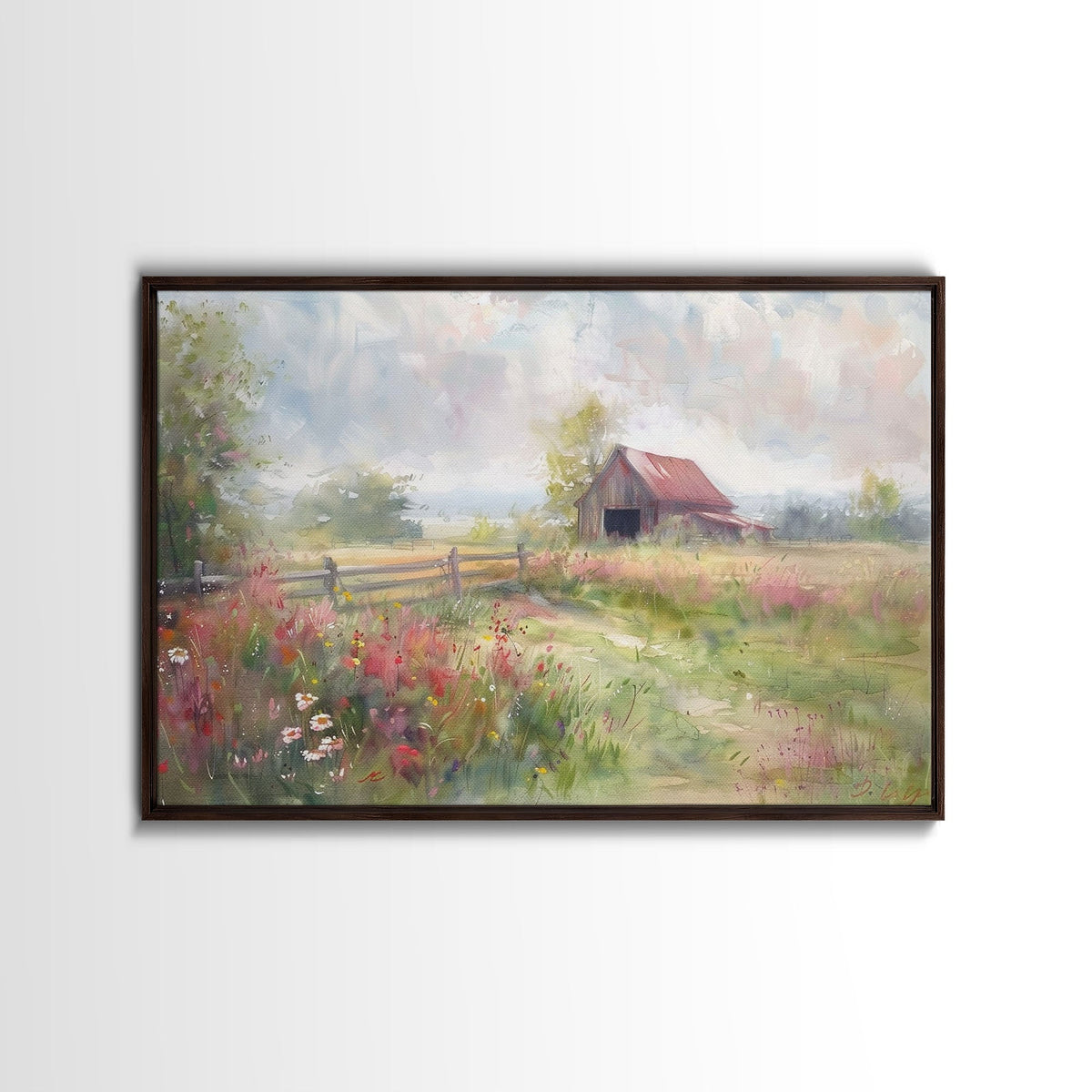 Farm Art, Framed Canvas Print, Rustic Watercolor Painting Of An Old Barn, Farmhouse Color Palette, Boho Decor - Rustic Threads Farm