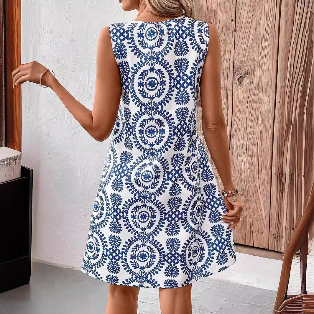 Floral Print U-Neck Sleeveless Midi Dress – Ring Detail Summer Style - Rustic Threads Farm