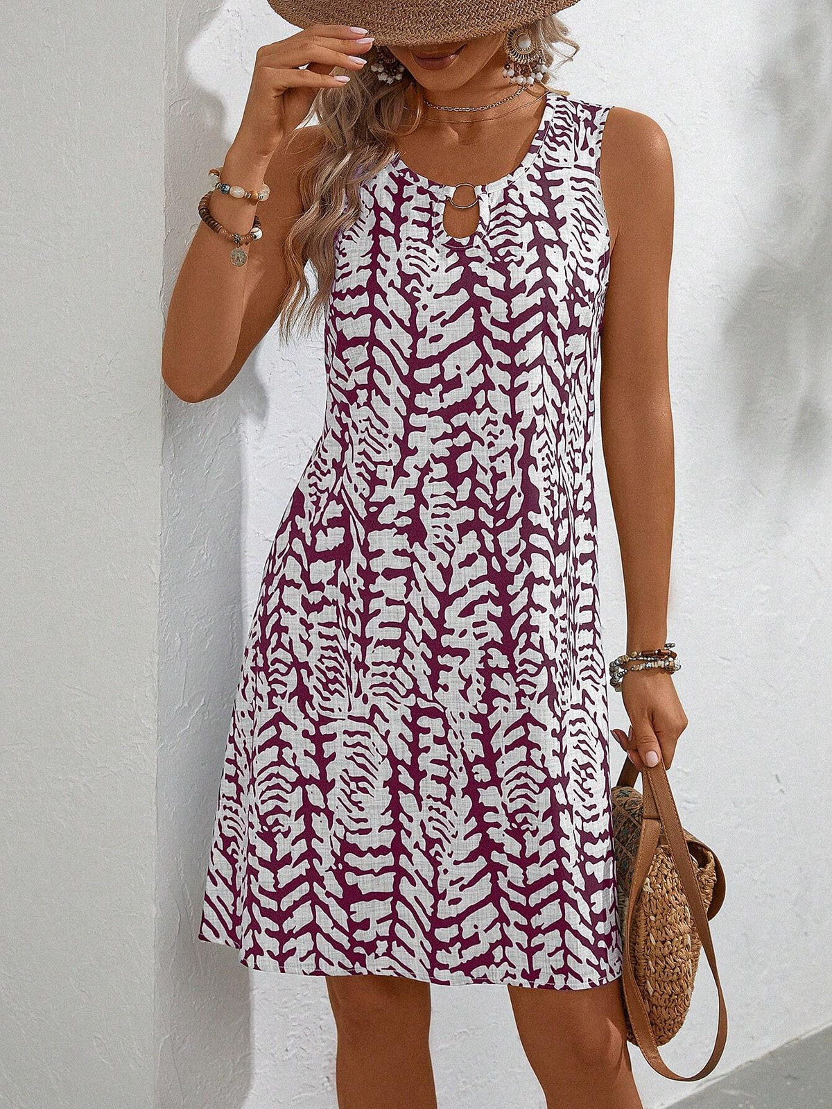 Floral Print U-Neck Sleeveless Midi Dress – Ring Detail Summer Style - Rustic Threads Farm