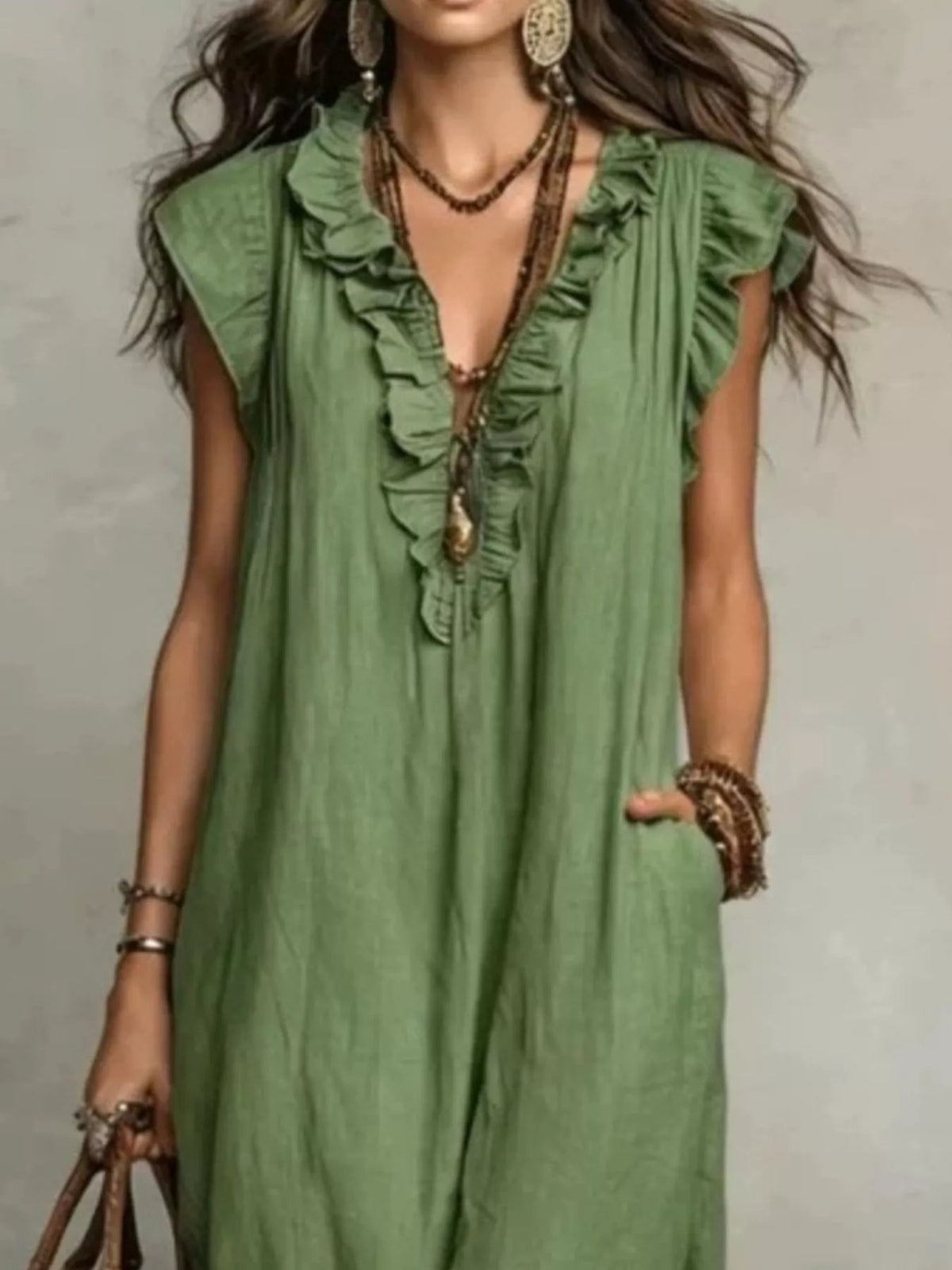 Full Size Ruffled V-Neck Cap Sleeve Maxi Dress Plus Size - Rustic Threads Farm