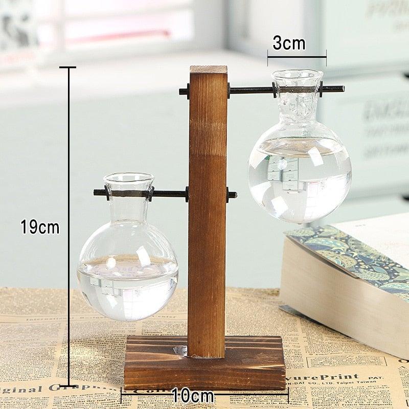 Glass Planter Bulb Vase Transparent Terrarium Hydroponic Vases For Home Garden Office Wedding Decor Wooden Stand Air Planter Bulb Glass Vase Propogation Station for Hydroponics Home Garden Office Decoration - Rustic Threads Farm