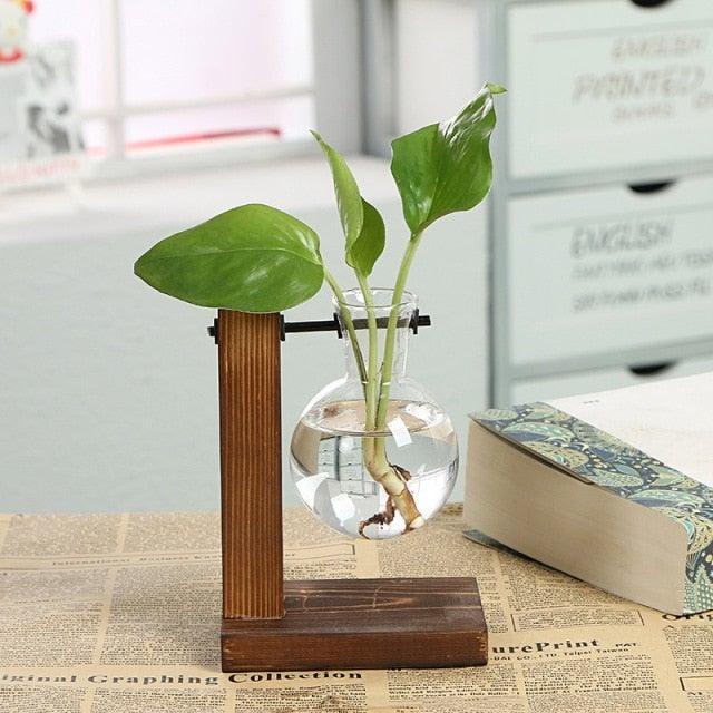 Glass Planter Bulb Vase Transparent Terrarium Hydroponic Vases For Home Garden Office Wedding Decor Wooden Stand Air Planter Bulb Glass Vase Propogation Station for Hydroponics Home Garden Office Decoration - Rustic Threads Farm