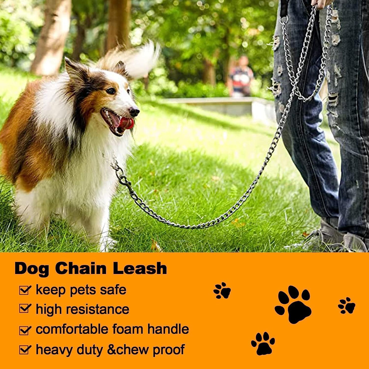 Heavy Duty Metal Dog Leash Chew Proof Pet Leash Chain With Soft Padded Handle For Large Medium Size Dogs - Rustic Threads Farm
