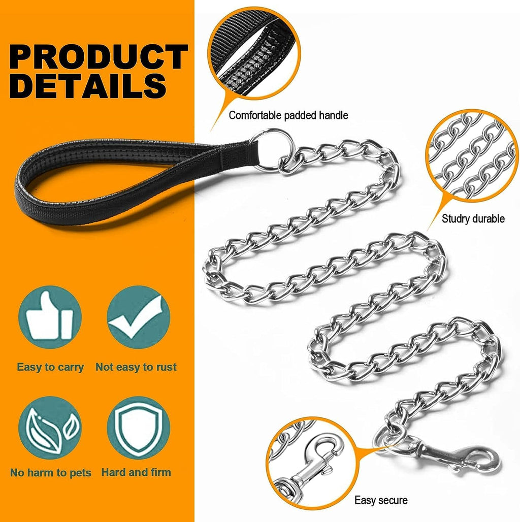 Heavy Duty Metal Dog Leash Chew Proof Pet Leash Chain With Soft Padded Handle For Large Medium Size Dogs - Rustic Threads Farm