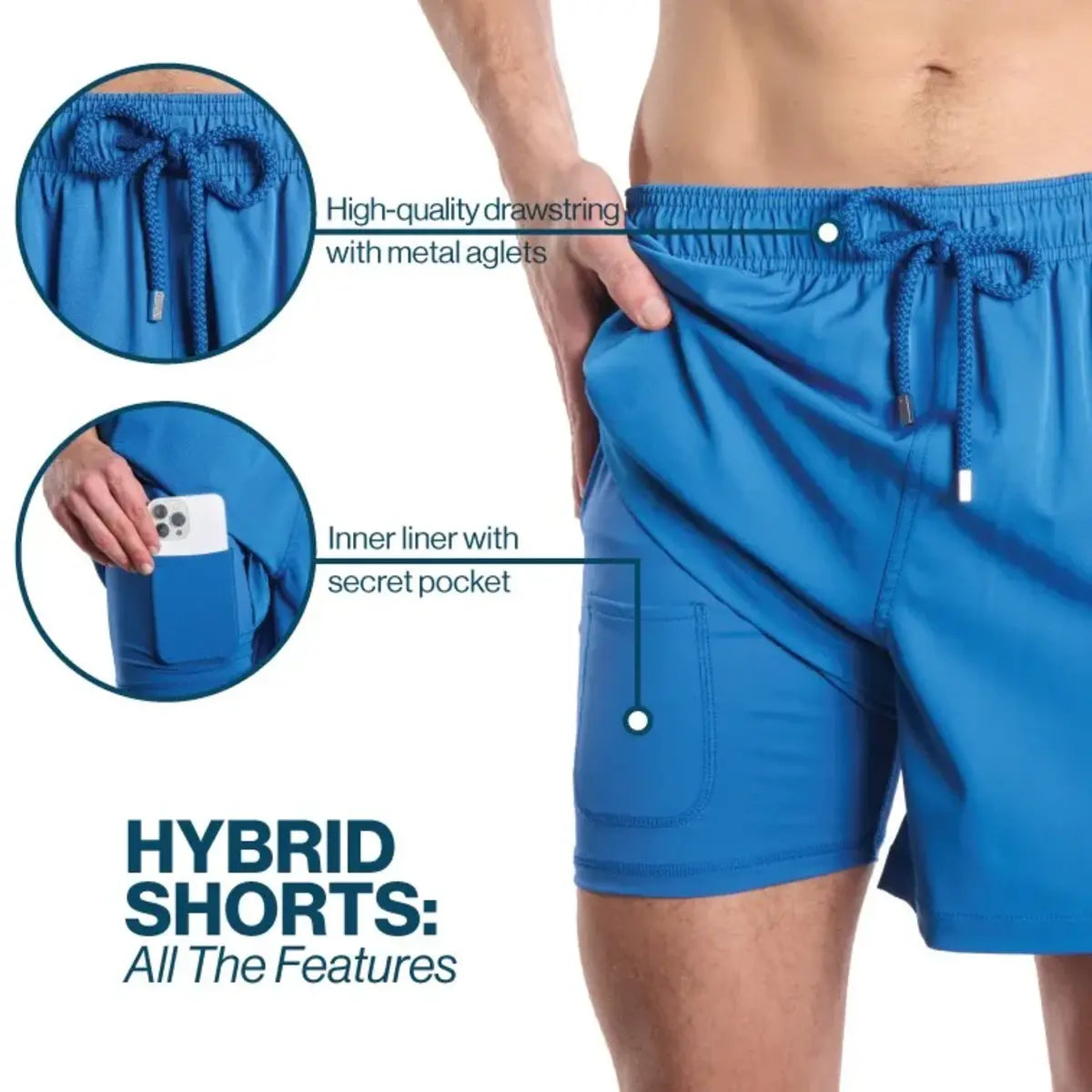 Men’s Premium Compression-Lined Hybrid Shorts – Salt Spray-Harbor and Surf
