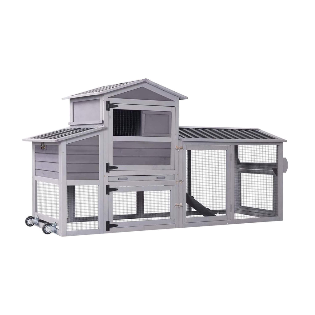 Large 83-Inch Mobile Chicken Coop With Wheels And Nesting Box [4-6 Chickens] (SAK81360) - Rustic Threads Farm