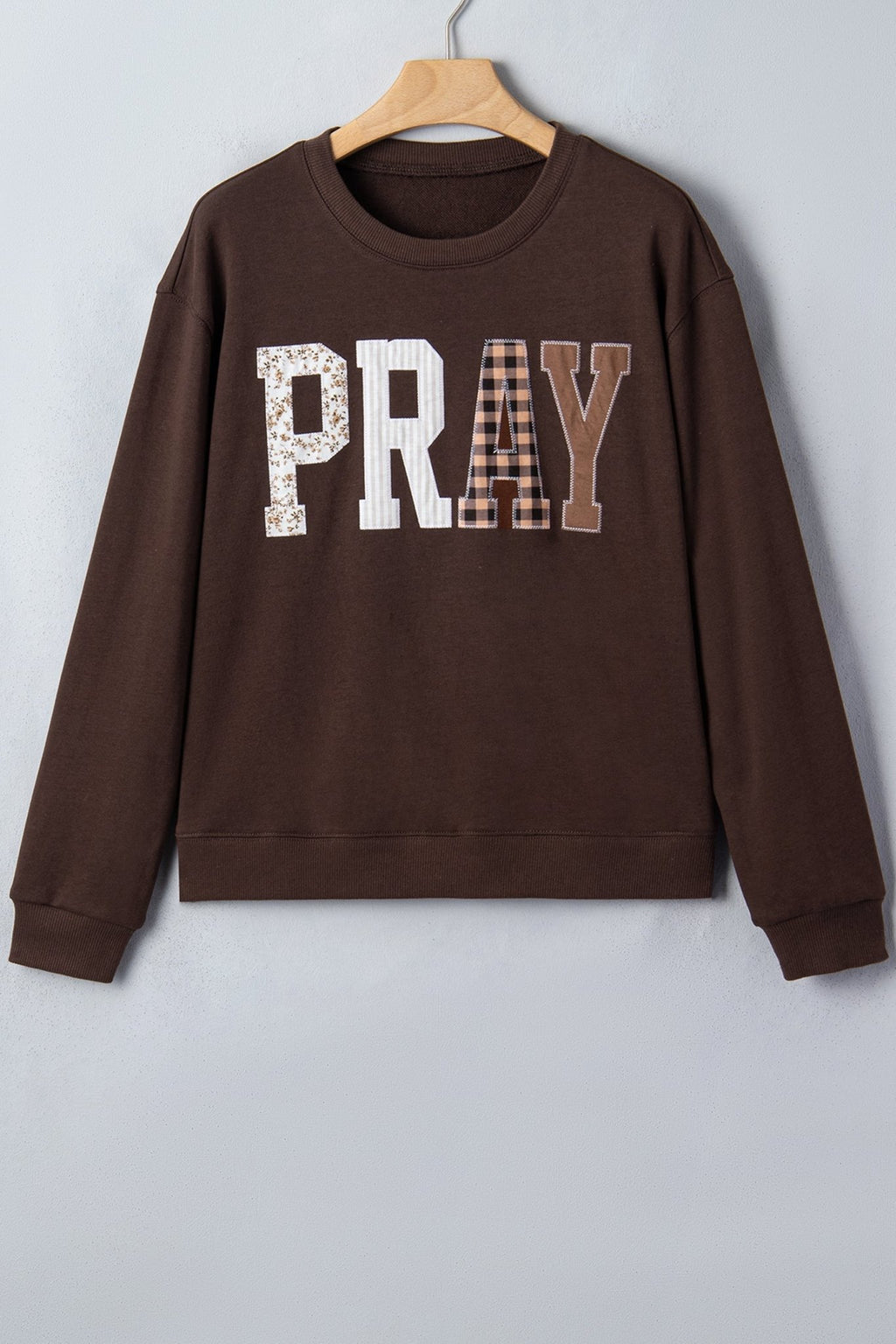 Pray Floral Stripe Gingham Embroidered Patch Sweatshirt - Rustic Threads Farm