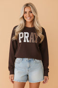 Pray Floral Stripe Gingham Embroidered Patch Sweatshirt - Rustic Threads Farm