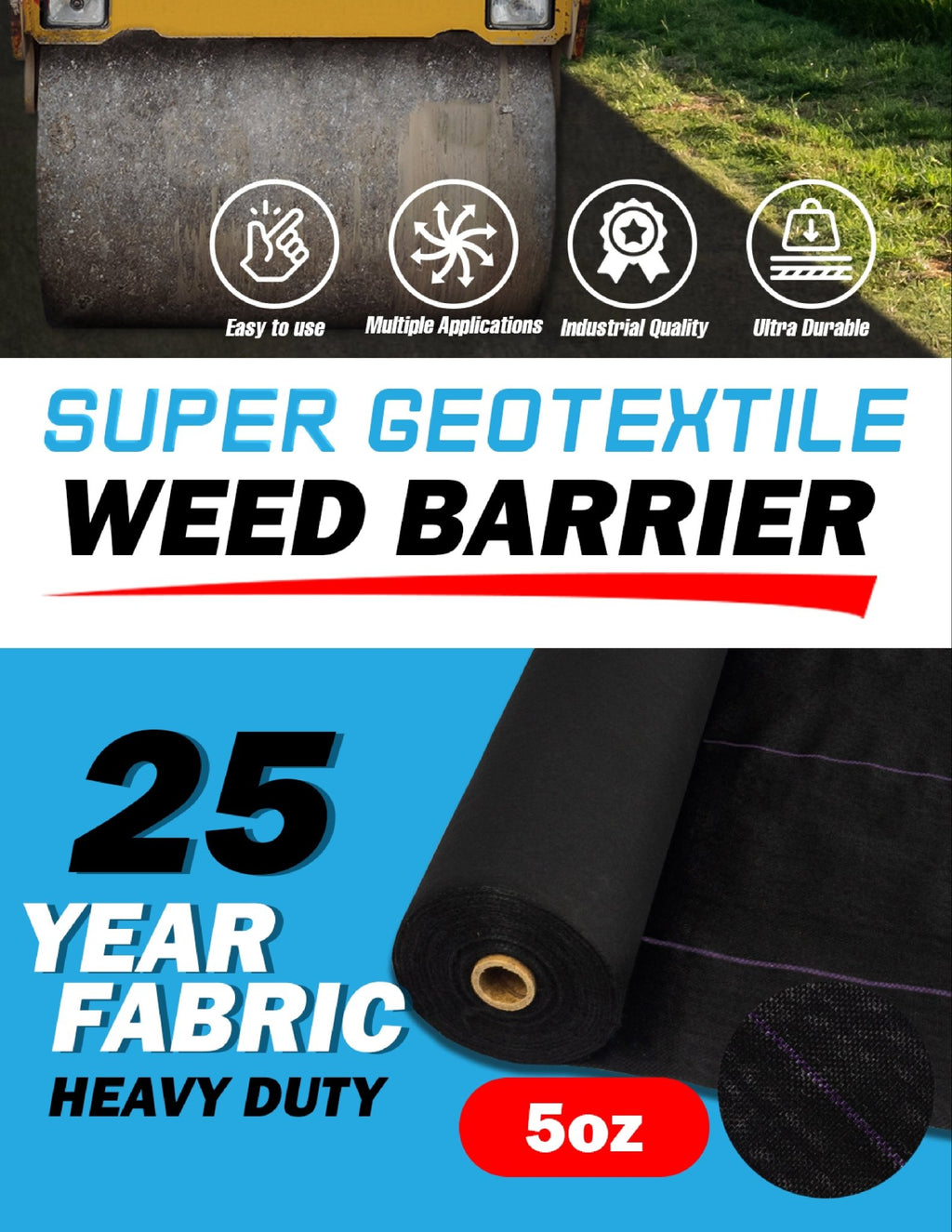 Pro Grade 5oz Weed Barrier - Heavy Duty Landscape Fabric - Weed Block - 25 Year Fabric - Rustic Threads Farm