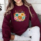 Pumpkin Floral Halloween Fall Autumn Harvest Sunflowers Seasonal Print Sweatshirt - Rustic Threads Farm
