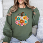 Pumpkin Floral Halloween Fall Autumn Harvest Sunflowers Seasonal Print Sweatshirt - Rustic Threads Farm