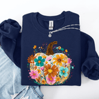 Pumpkin Floral Halloween Fall Autumn Harvest Sunflowers Seasonal Print Sweatshirt - Rustic Threads Farm