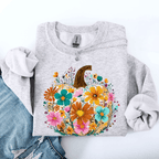 Pumpkin Floral Halloween Fall Autumn Harvest Sunflowers Seasonal Print Sweatshirt - Rustic Threads Farm