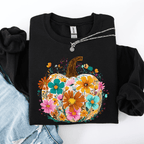 Pumpkin Floral Halloween Fall Autumn Harvest Sunflowers Seasonal Print Sweatshirt - Rustic Threads Farm