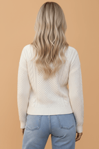 Solid Cable Knit Round Neck Long Sleeve Sweater - Rustic Threads Farm
