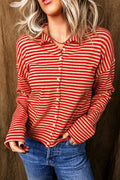Stripe Button Collar Long Sleeve Knit Cardigan - Rustic Threads Farm