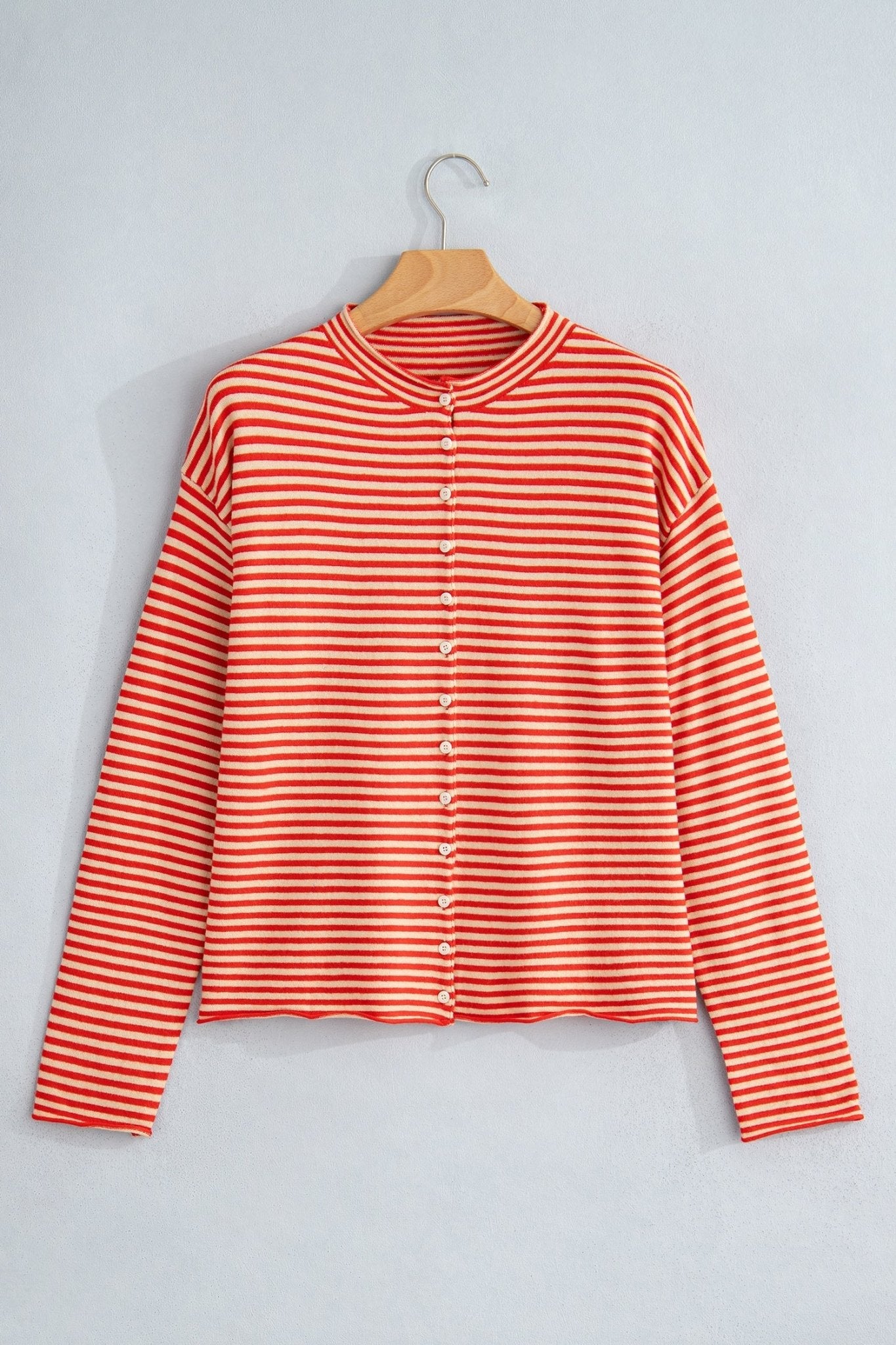 Stripe Button Collar Long Sleeve Knit Cardigan - Rustic Threads Farm