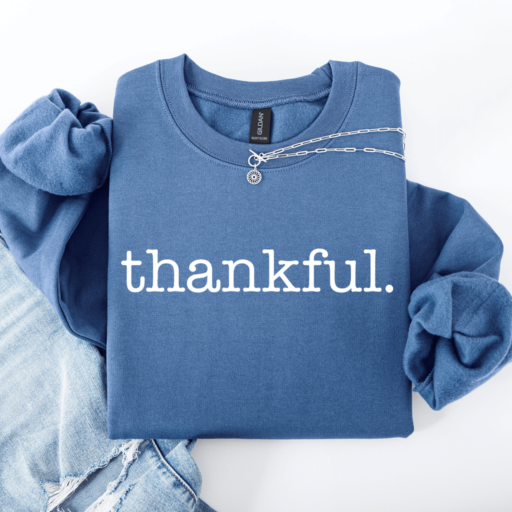 Thankful Minimalist Thanksgiving Autumn Fall Cozy Knit Cotton Premium Seasonal Warm Sweatshirt - Rustic Threads Farm