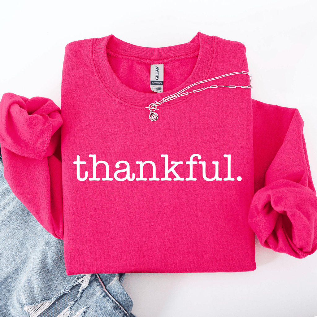 Thankful Minimalist Thanksgiving Autumn Fall Cozy Knit Cotton Premium Seasonal Warm Sweatshirt - Rustic Threads Farm
