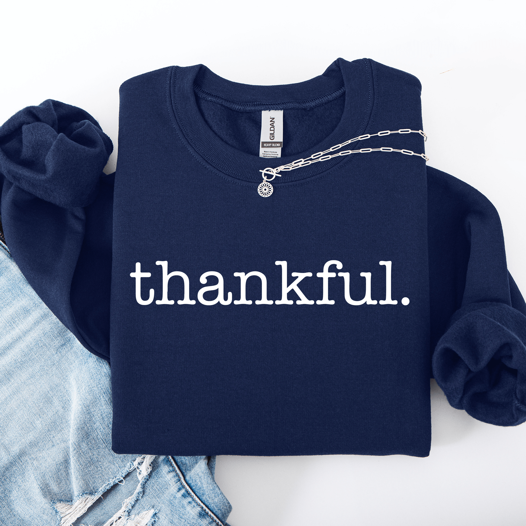 Thankful Minimalist Thanksgiving Autumn Fall Cozy Knit Cotton Premium Seasonal Warm Sweatshirt - Rustic Threads Farm